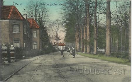 Drieb.weg-1915-002.jpg - Driebergseweg. Links huize “Klein Schoonoord” en in de achtergrond is de oranjerie te zien van buitenplaats “Hoog Beek & Royen”. Foto genomen, ter hoogte van de Blikkenburgerlaan waar nu appartementen staan, in 1915.