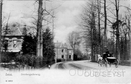 Driebweg-1908-001.jpg - Driebergseweg. Links het huis van dokter N.A. Kortlandt (nr. 6) en daarnaast, in het midden, huize “Klein Schoonoord” wat in de volksmond ook wel “het peper en zout stel” werd genoemd. Dit werd bewoond door Baron F.A.R.A. van Ittersum. Foto gemaakt in 1908.