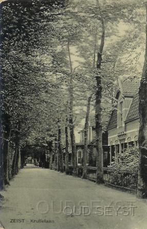 Krullelaan-1907-001.jpg - De Krullelaan (nr. 23) (nu nr. 33). Op de foto is villa “Vredeoord” te zien. Deze villa werd in 1889 gebwouwd en werd bewoond door de dames Bunt en Jhr. A.E.W. Rutgers van Rozenburg. Foto gemaakt, in de richting van de 2e Hogeweg, in 1907.